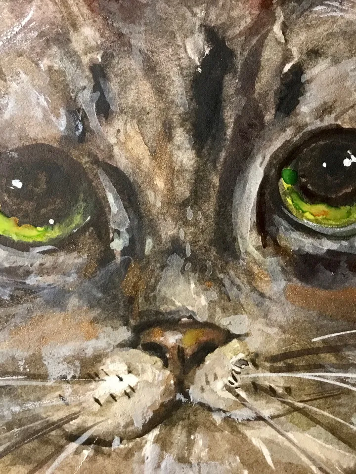 Grey cat original watercolour painting,watercolour animals painting,cat lovers gifts.