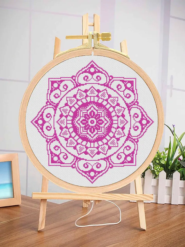 Mandala cross stitch pattern download PDF, Monochrome mandala digital PDF, Floral ornament cross stitch chart, Modern beginner stitch #M88
