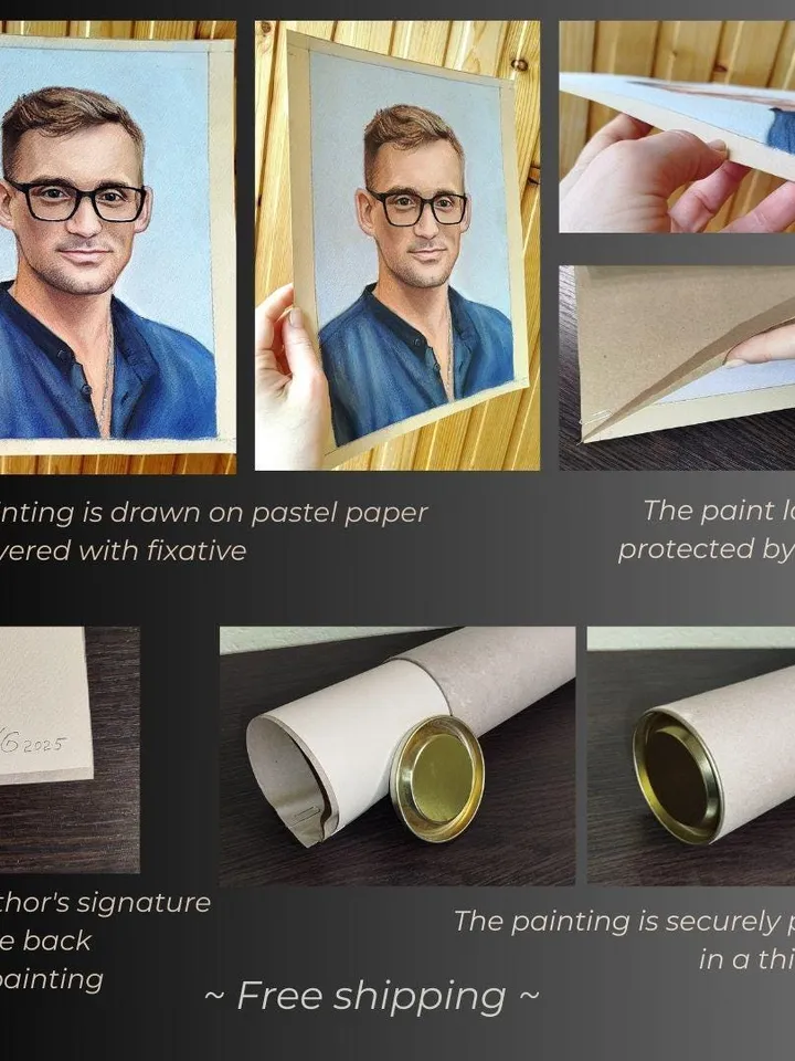 Personalized pastel portrait of a man | Hand drawn colored custom portrait from photo | Hand painted custom pastel portrait from photo