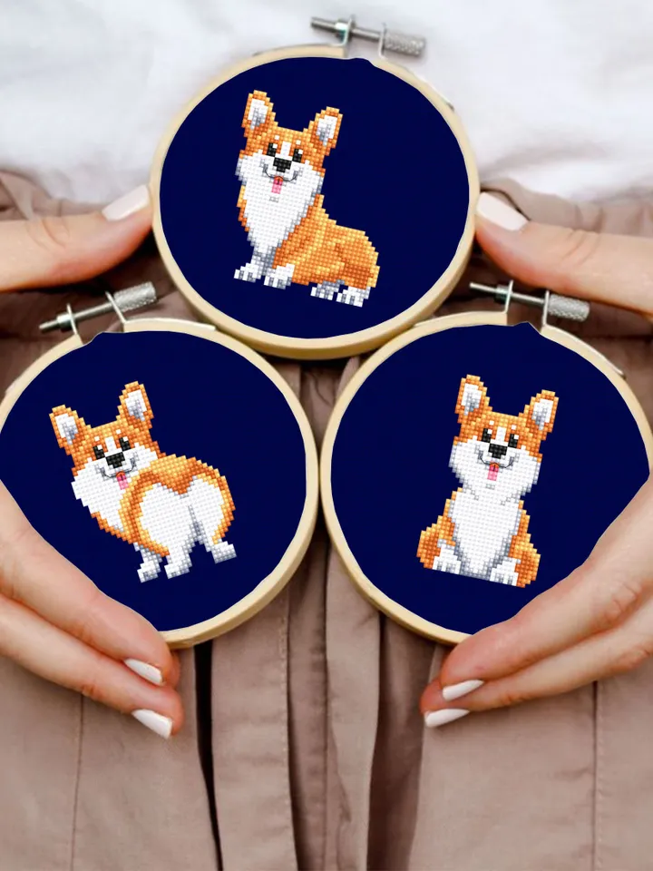 Funny Corgi cross stitch pattern PDF download Set of 3 mini dog cross stitch chart, Corgi ornament pattern digital PDF, Cute Corgi butt #D16