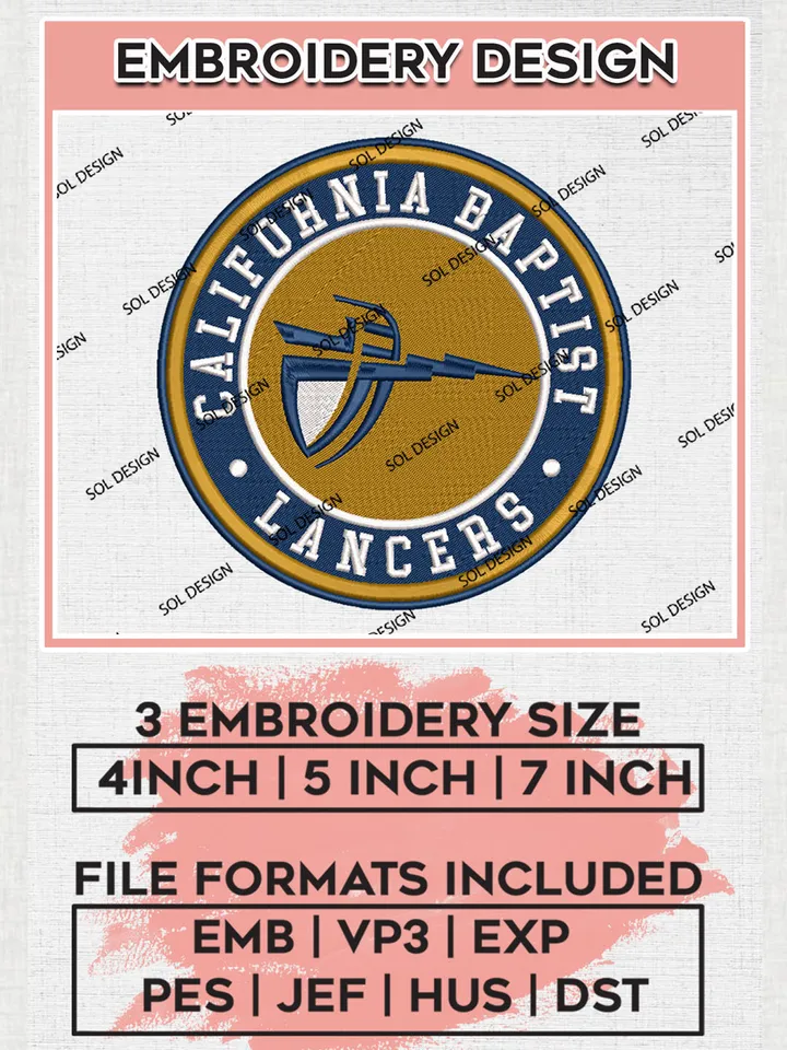 NCAA California Baptist Lancers Round Logo Embroidery, NCAA California Baptist Logo Embroidery files, NCAA Teams, Machine embroidery designs, Digital Download