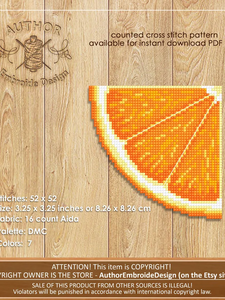 Corner bookmark cross stitch pattern PDF download Orange cross stitch chart, Orange Fruit bookmark corner digital PDF, Vegetable food #B246