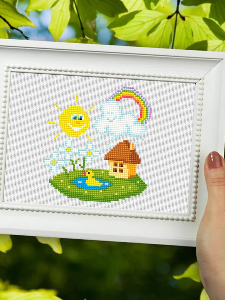 Nature cross stitch pattern download PDF Summer home xstitch chart Baby pattern digital Cute beginner stitch Small picture embroidery #O11