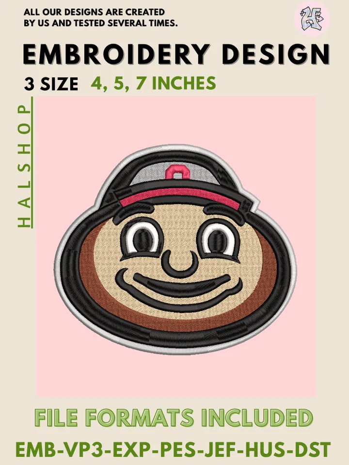 Ohio State Buckeyes NCAA Team Logo Embroidery Design Files – College Sports Machine Embroidery, Game Day Pattern, 3 Sizes, Digital Instant Download