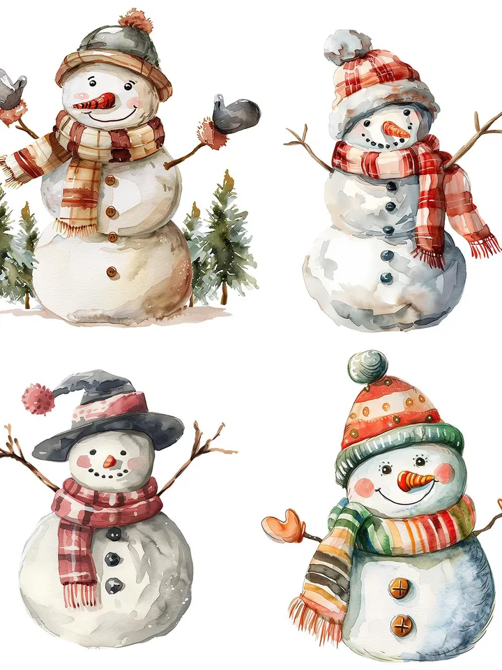 15 Winter Snowman PNG Bundle, Christmas Clipart, Printable Watercolor clip art for sublimation, High Quality PNGs, Paper craft, junk journal