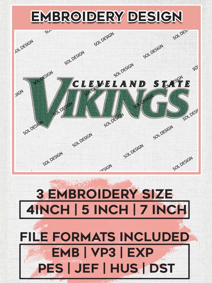 Cleveland State Vikings Football Team Wordmark Logo Embroidery Design Files, NCAA Cleveland State Vikings Machine Embroidery, NCAA Teams, Game Day, 3 sizes, NCAA Machine embroidery designs, Digital Download