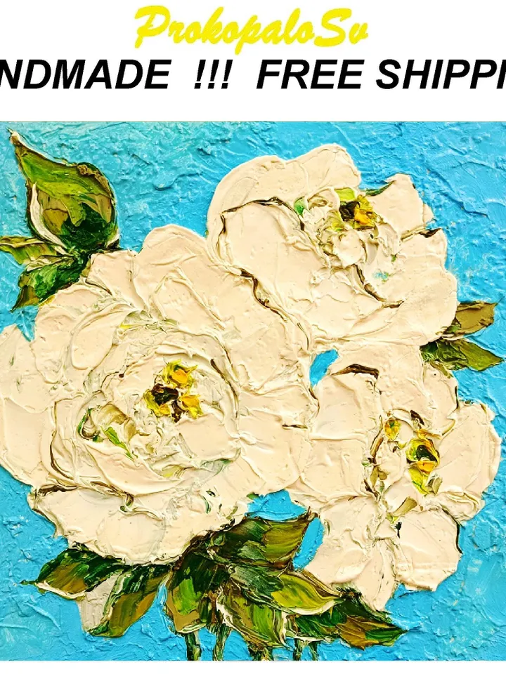 Peony Painting Floral Original Art Impasto Oil Painting Flower Wall Art Small 8 by 8 in by ArtProkopaloSv