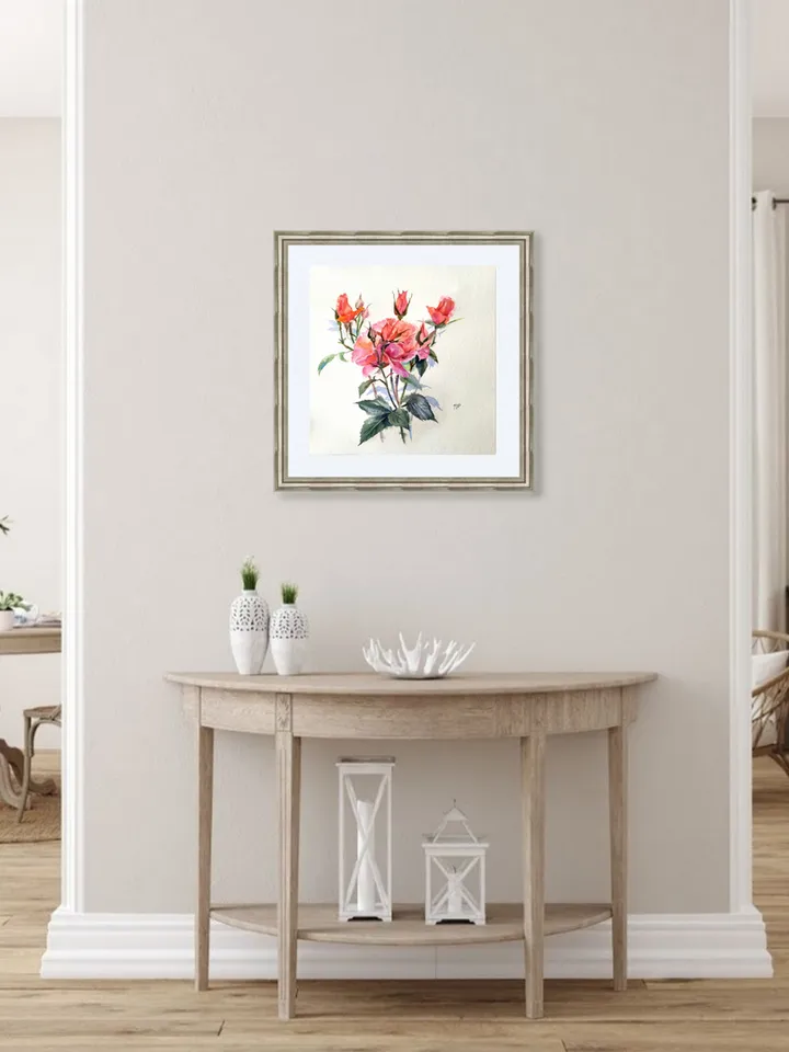 Rose Painting Floral original art 12 by 12 Red Flower watercolor square wall art Rose aquarelle by Natalia Plotnikova