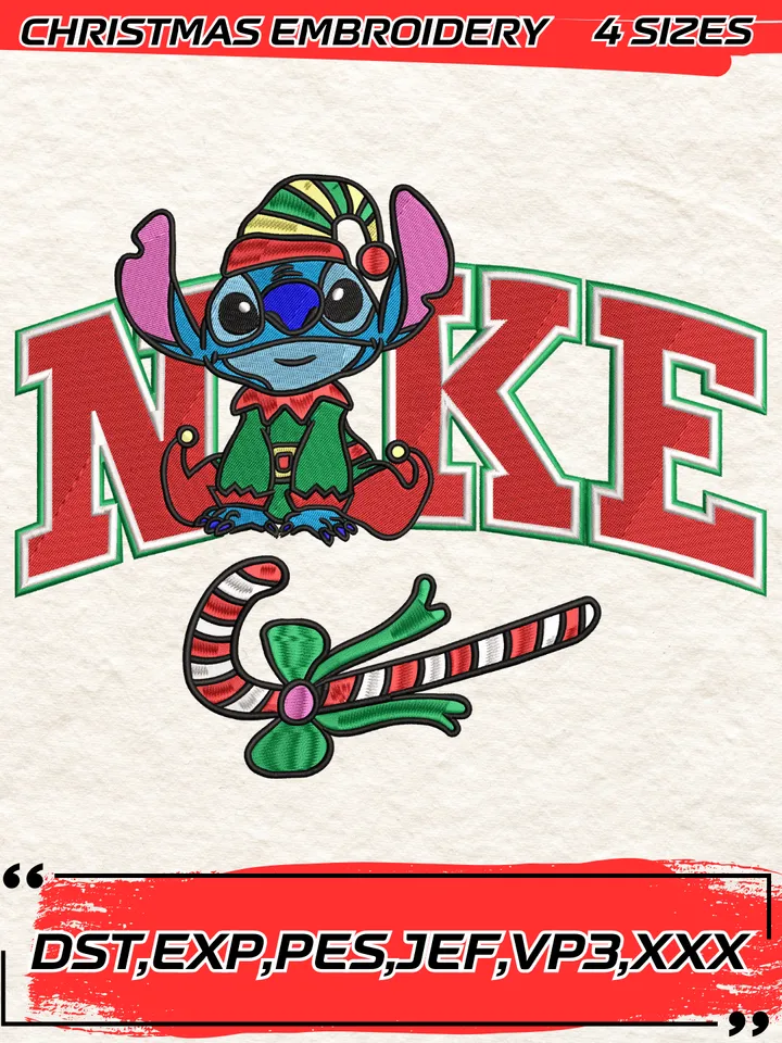 Swoosh Stitch Elf Embroidery Design, Christmas Elf Embroidery Design Digitized Pattern,Christmas Embroidery Design,4 Sizes,Digital Download