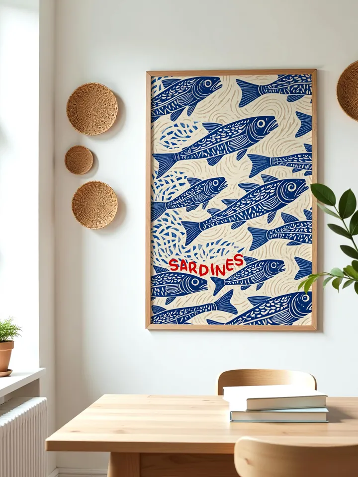Sardines Print Sardine Tin Vintage Poster Retro Sardine Wall Art Fish Print Eclectic Wall Art Colorful Kitchen Art Maximalist Poster Digital