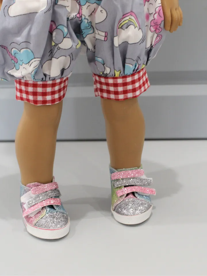 Handmade American girl doll clothes - unicorn jumpsuit  – doll shoes and accessories – gift from grandmother