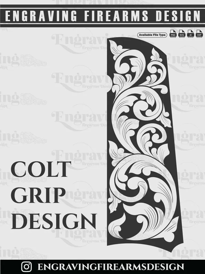 Colt 1911 Grip Scroll Engraving Design | Vector File Bundle for Laser Engraving
