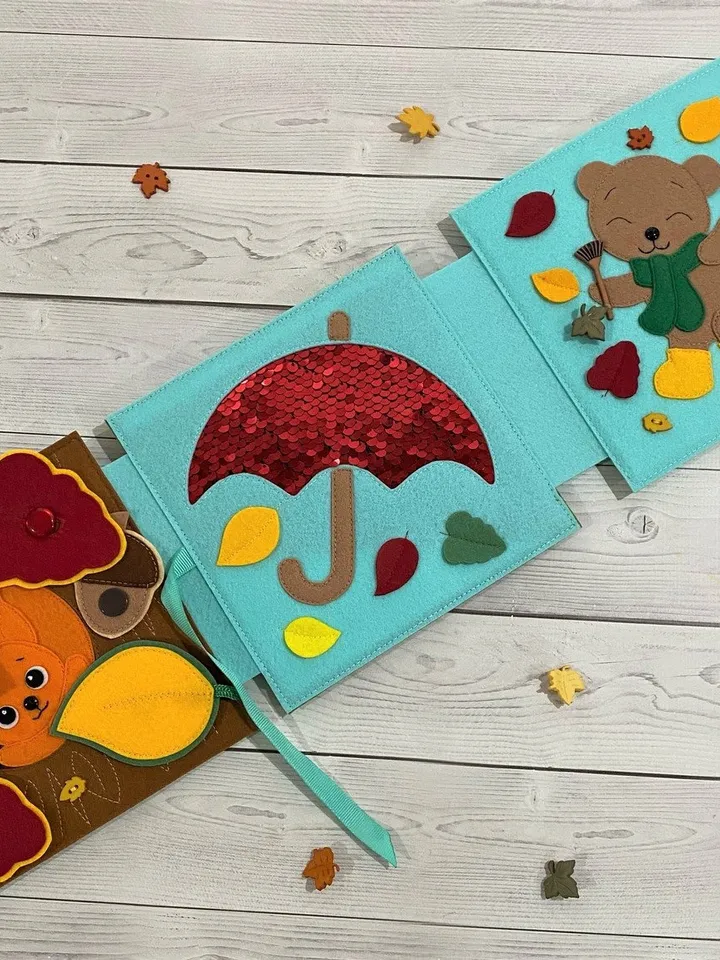 Autumn Quiet book pattern pdf, Felt activity book pattern pdf, DYI Quiet book sewing for kids 2, 3, 4 year old, Baby soft book tutorial