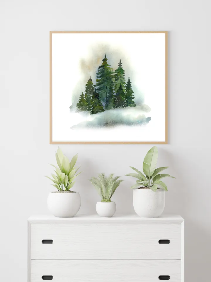 Christmas Tree Print, Christmas Printable Art, Snow Winter Large Poster,Printable Art ,Evergreen Foster, Winter Scene Poster Winter Wall Art