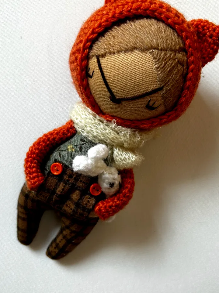 Phoebe fox, American cotton, Phoebe Fox, cotton doll, fabric doll, knitted fox, handmade fox, fabric fox, gift for a child, decoration for a children's room
