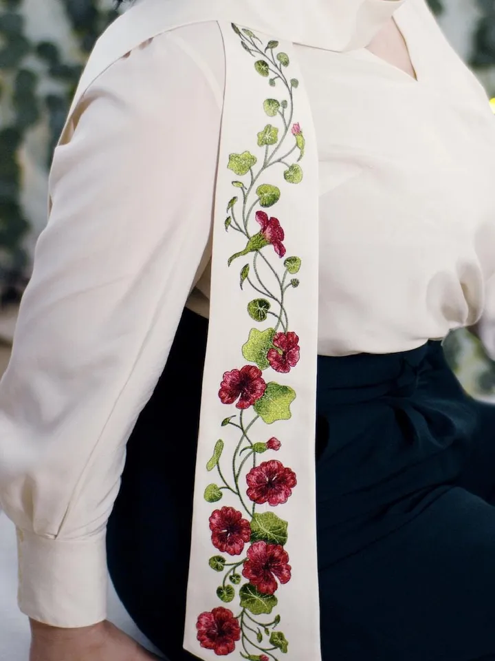 Set of Machine Embroidery Designs in Artistic Surface Technique Nasturtium For embroidery of scarves ties wedges other details accessories