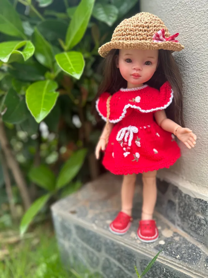 Paola Reina Doll 4 ITEMS Set: Exclusive Handmade Outfit - Dress, Summer hat, Bag, Crocs