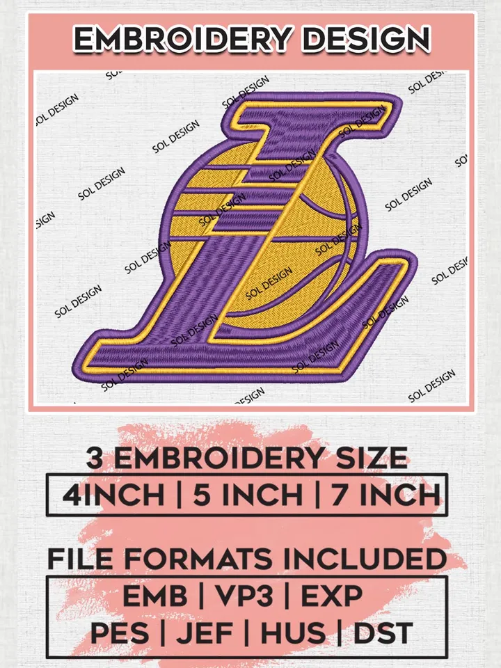 NBA Los Angeles Lakers Machine Embroidery Designs, Los Angeles Lakers Embroidery Design Files, NBA Logo Machine Embroidery, NBA Embroidery Design, Digital Download