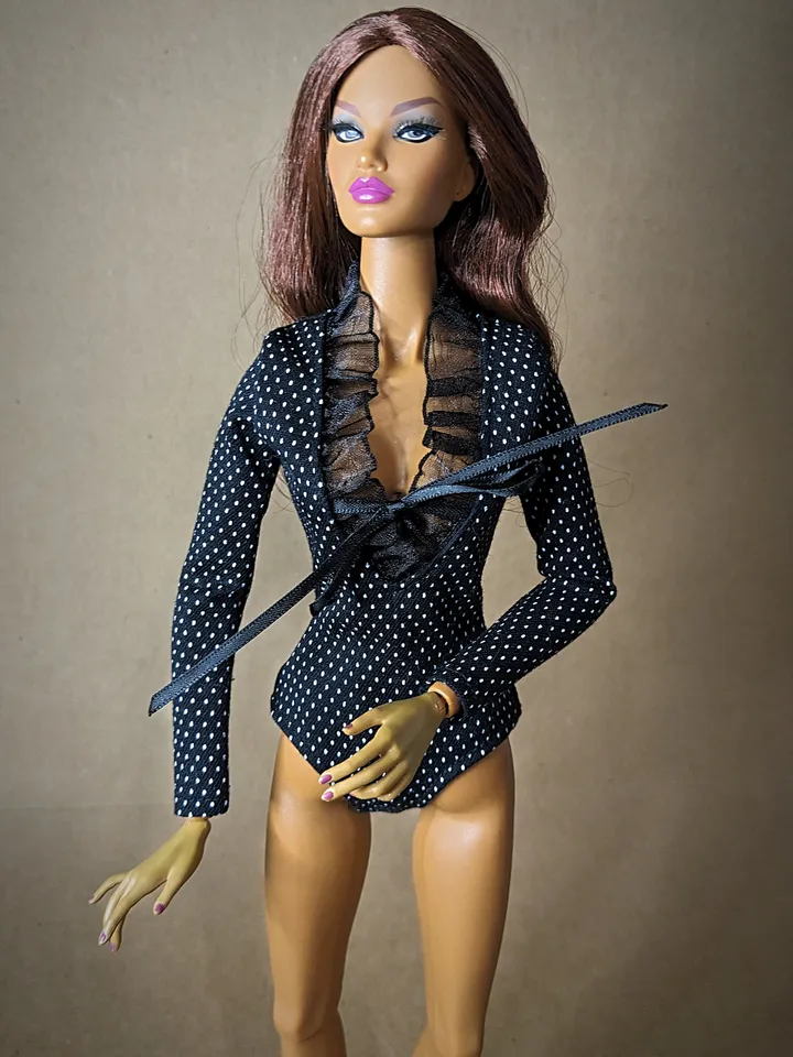 Handmade black & white bodysuit for 16-inch Fashion Royalty dolls (FR16)
