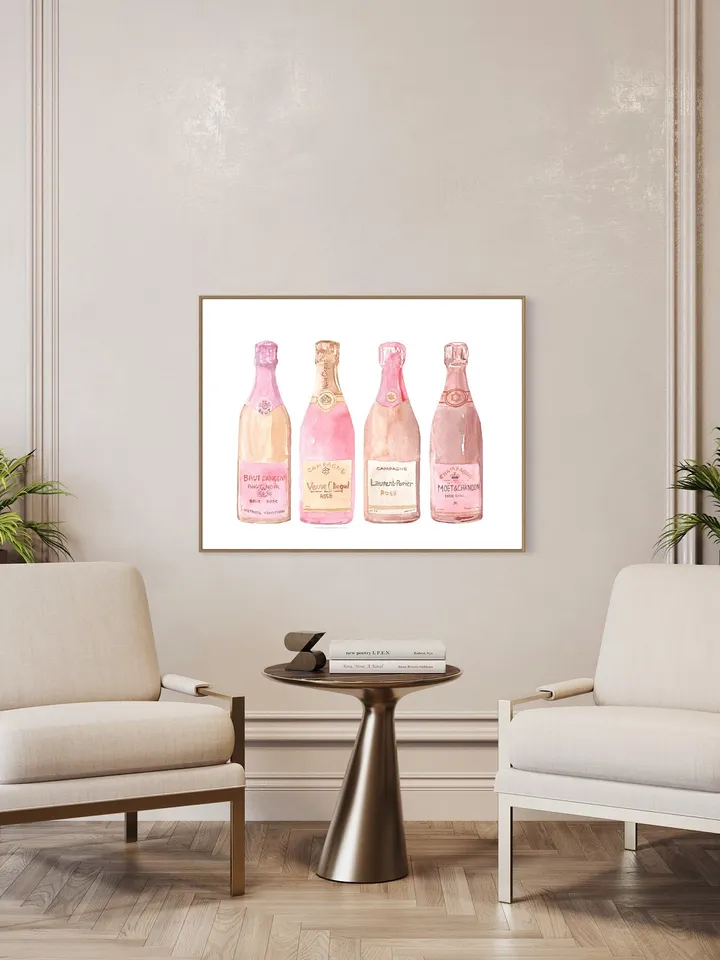 Bar Cart, Pink Champagne Bottle Watercolor Painting Print, Art Bar Cart Print, Pink Champagne Print, Drink Wall Art, Champagne Lover Gift