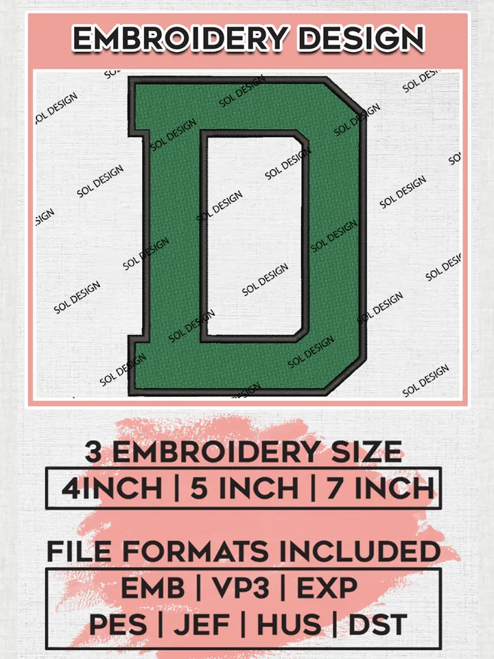 NCAA Dartmouth Big Green Football Team Letter Logo Embroidery Design Files, NCAA Dartmouth Big Green Machine Embroidery, NCAA Teams, Game Day, 3 sizes, NCAA Machine embroidery designs, Digital Download