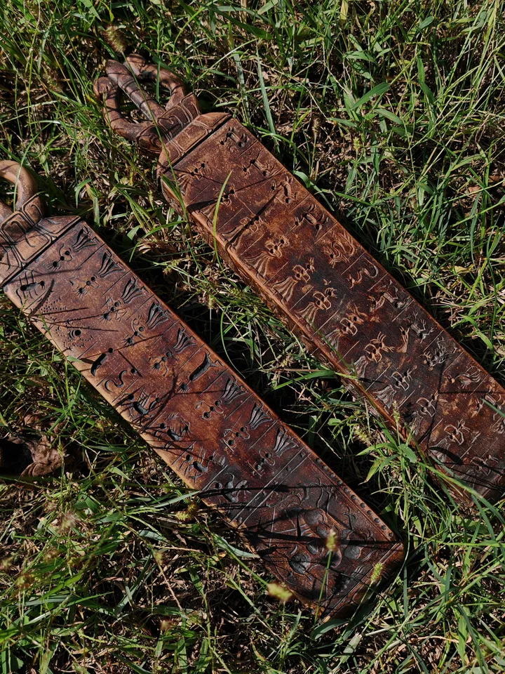 Gandhanra Antique Tibetan Buddhist Zanpar Wooden Mold Stick,Dharma Ritual Plate,Intricately Carved Esoteric Ritual Objects and protectors