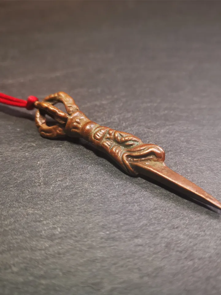 Gandhanra Antique Tibetan Amulet,Dragon Phurba,Kila(Dorje Phurba) , Trantic Buddhism Ritual Implement Pendant,Made of Copper,2.6"