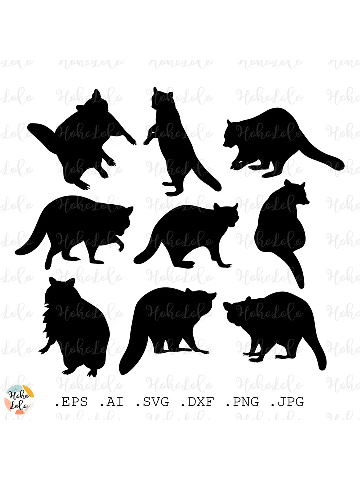 Raccoon Svg, Raccoon Cricut, Raccoon Silhouette, Raccoon Stencil, Raccoon Templates Dxf, Raccoon Clipart Png