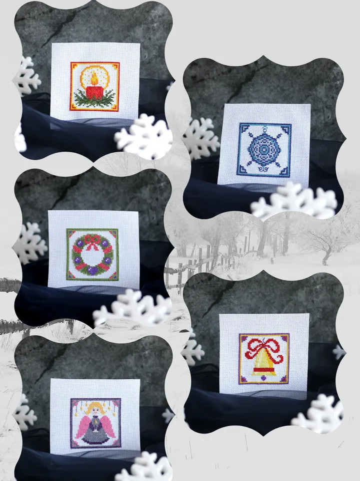 Set of 10 Christmas miniatures, cross stitch patterns PDF, Xmas cards idea
