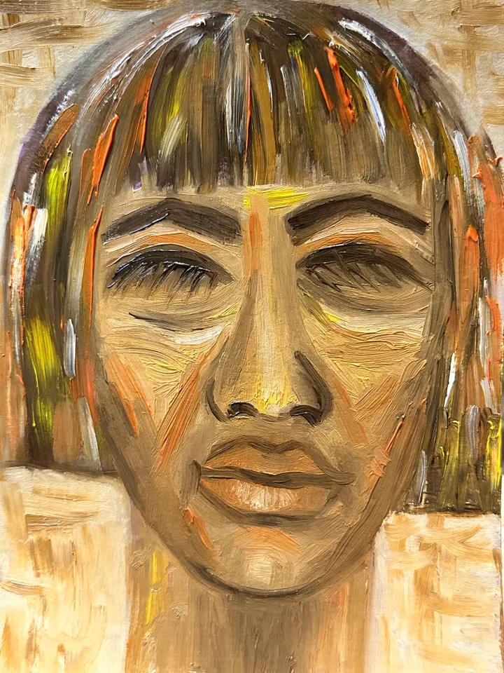 Oil Painting Abstract Portrait of a Young Woman Feminist Art Female Art People Cardboard 8 x 8 inches 20 x 20 cm Miniature Modern Art Abstraction Unframed Wall Decor