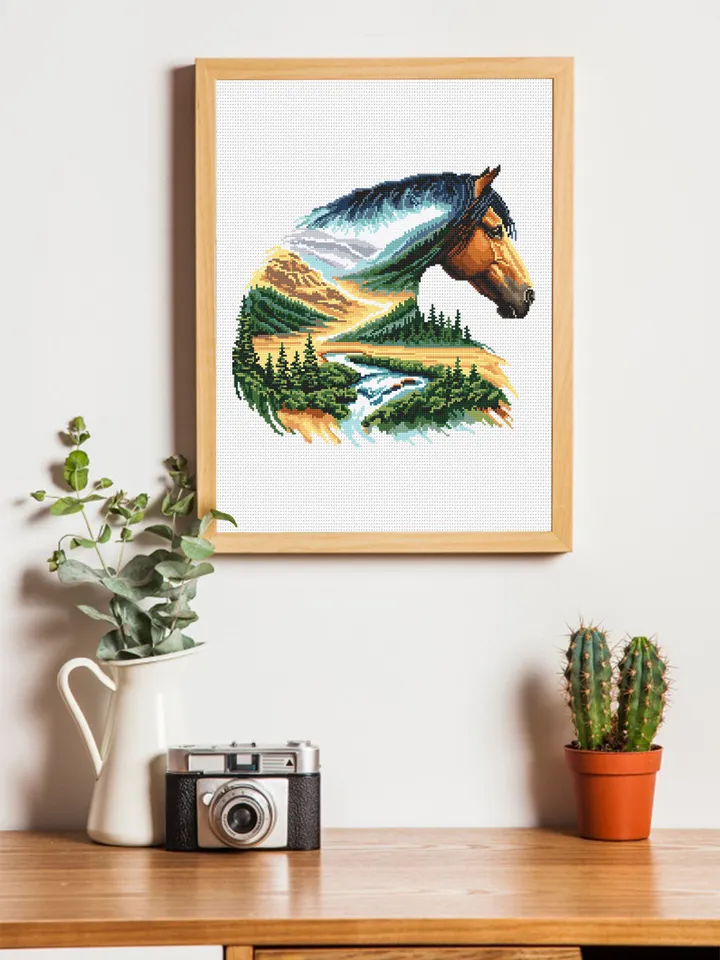 Watercolor horse cross stitch pattern PDF download Nature landscape cross stitch chart, Horse pattern digital PDF, Gift for horse lover #L82
