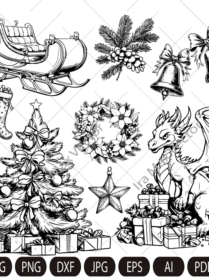 CHRISTMAS set,CHRISTMAS Clipart,Christmas cut files,Christmas cards,Christmas Bundle,Merry Christmas Svg,Christmas dragon,Christmas simbols