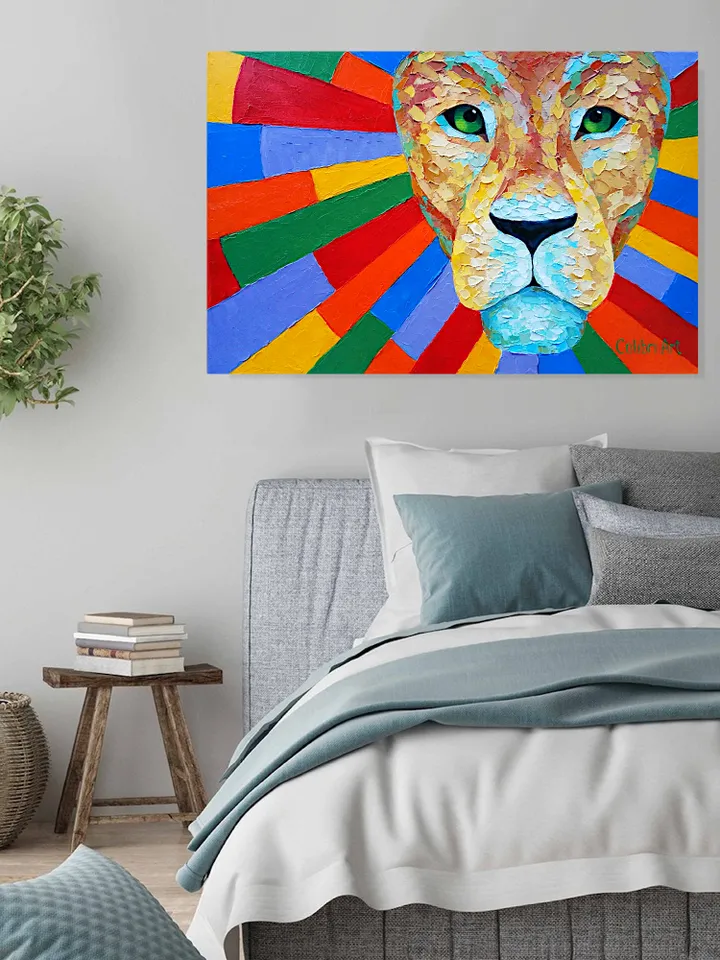 Lion Painting Abstract Original Art Animal Rainbow Wall Art Impasto Painting On Canvas Colorful 16" x 24" By Colibri Art