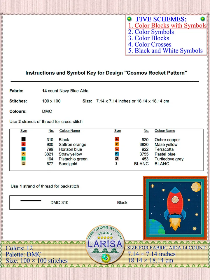 Cosmos Rocket Cross Stitch Pattern | Cartoon Rocket Embarking on a Galactic Voyage