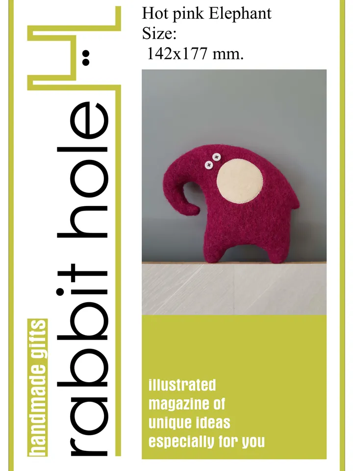 Hot pink Elephant Sewing Pattern PDF, digital tutorial in English, stuffed animal diy