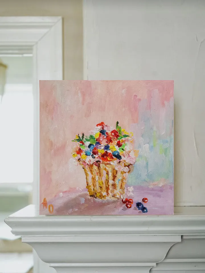 Oil painting on canvas 20x20cm (8x8inch) "Cupcake"