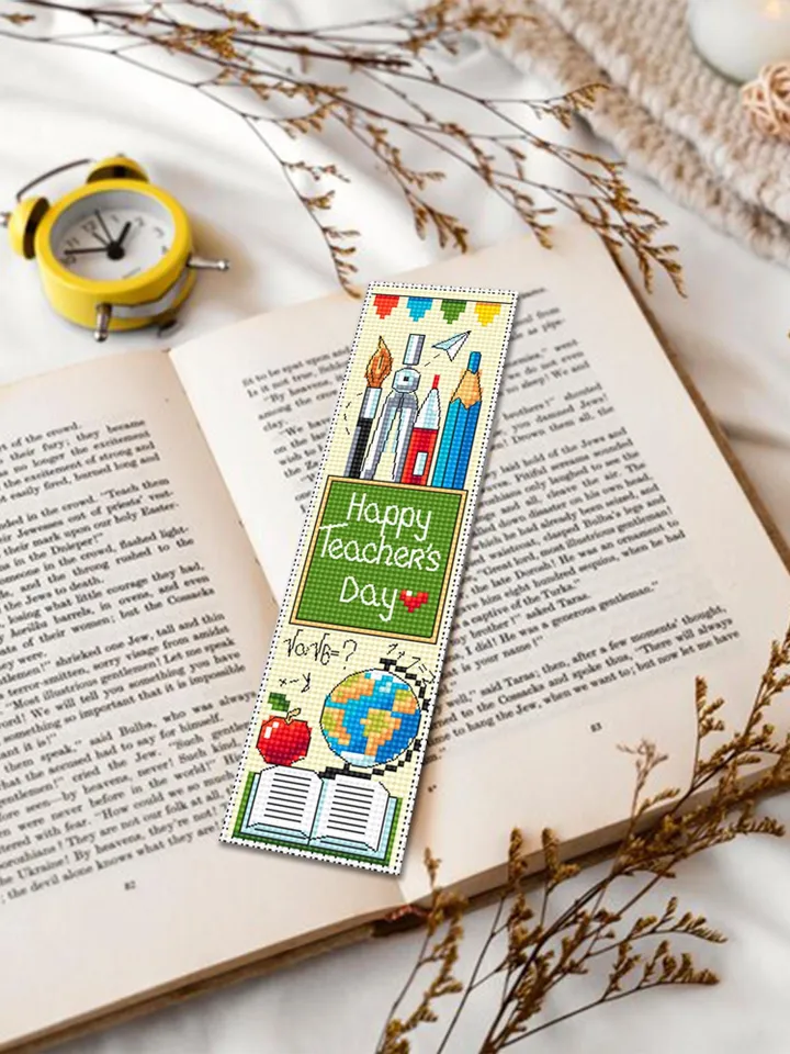 Teacher bookmark cross stitch pattern PDF download Happy teachers day, Handmade bookmark pattern digital PDF, Teachers day gift School #B351