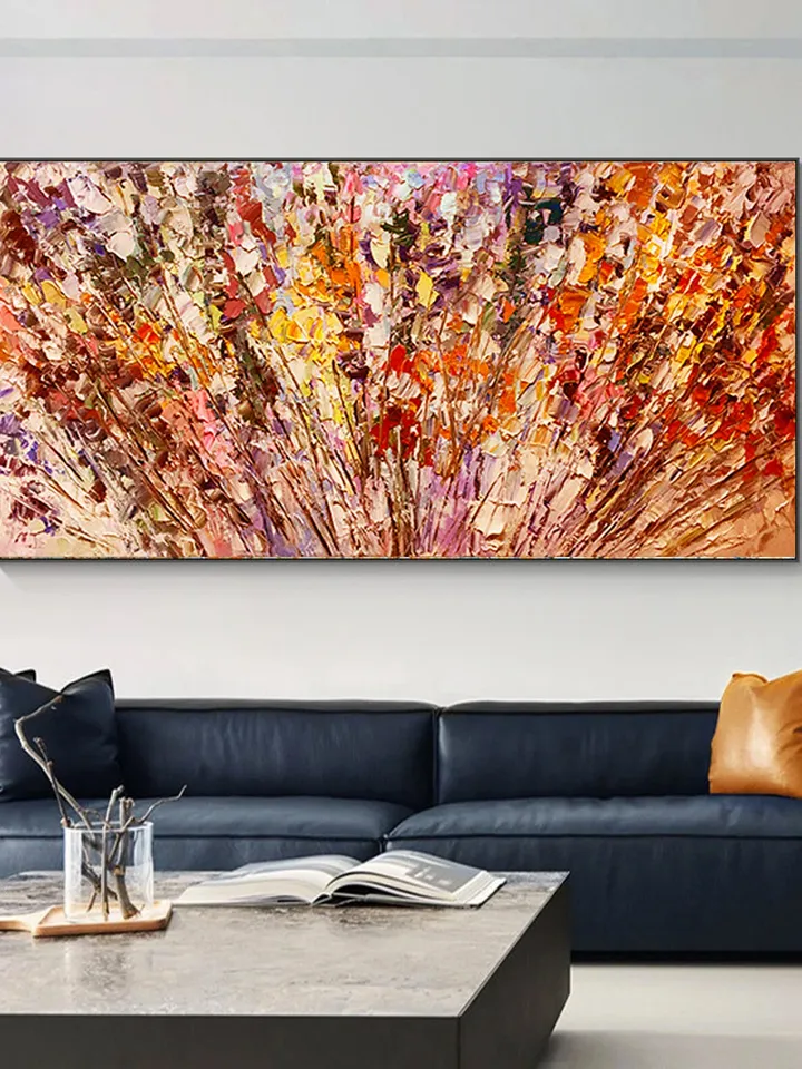 Impasto Floral Painting, Textured Abstract Art, Colorful Wall Art, 3D Canvas Art, Modern Art, Large Wall Decor, Panoramic Art, Home Decor