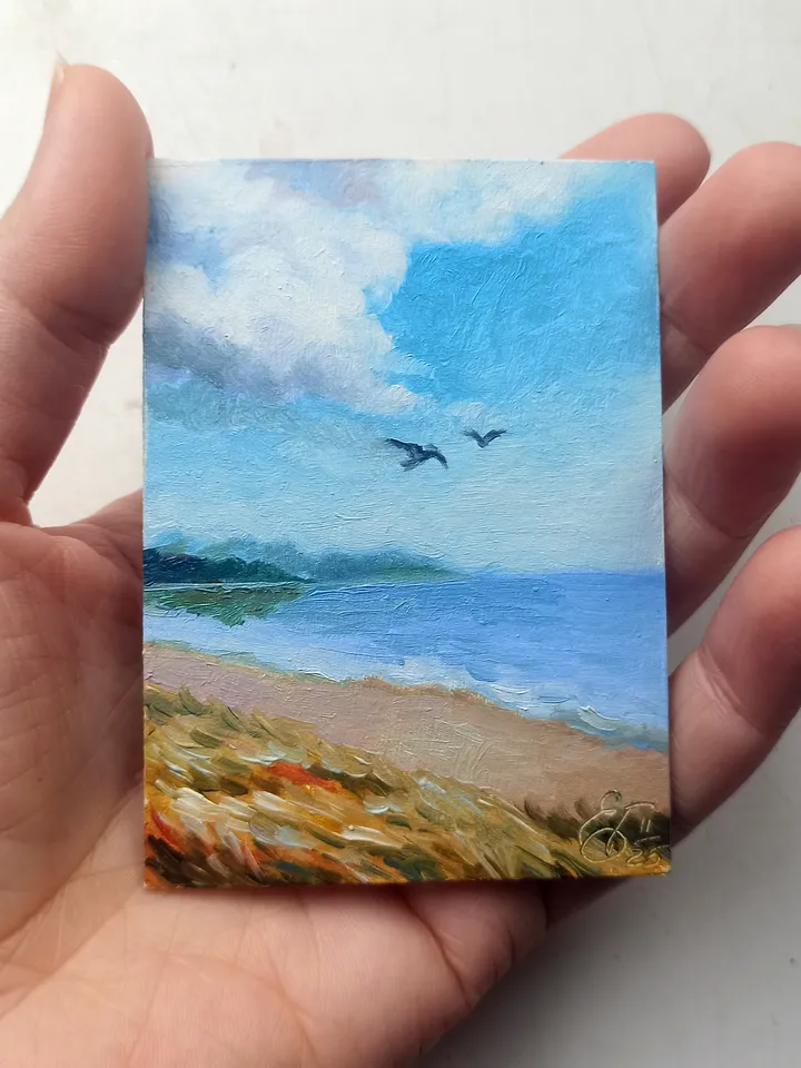 Original oil painting ACEO, Seascape, Collection card 2,5x3,5 in