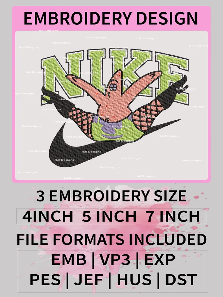 Patrick Star Nike Embroidery Designs, Patrick Star Mouse Machine Embroidery Patte, Nike Logo Embroidery File.