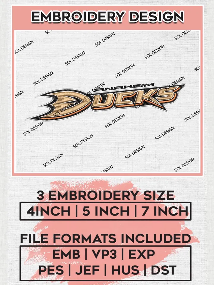 NHL Anaheim Ducks Wordmark Logo Embroidery Designs, NHL Anaheim Ducks Team Logo Embroidery, NHL Embroidery Designs, NHL Machine Embroidery Designs, Digital Download