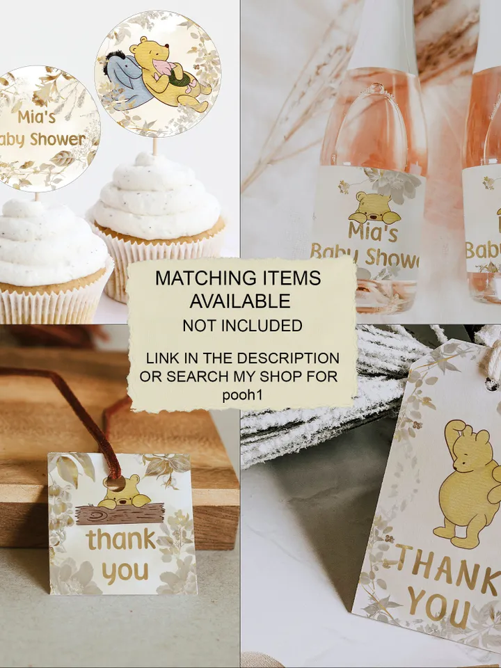 Classic Winnie Pooh Baby Shower Invitation Set; Neutral Baby Shower Template; Wizard Baby Shower Invite; Honey Bear Invite Winnie Pooh pooh1