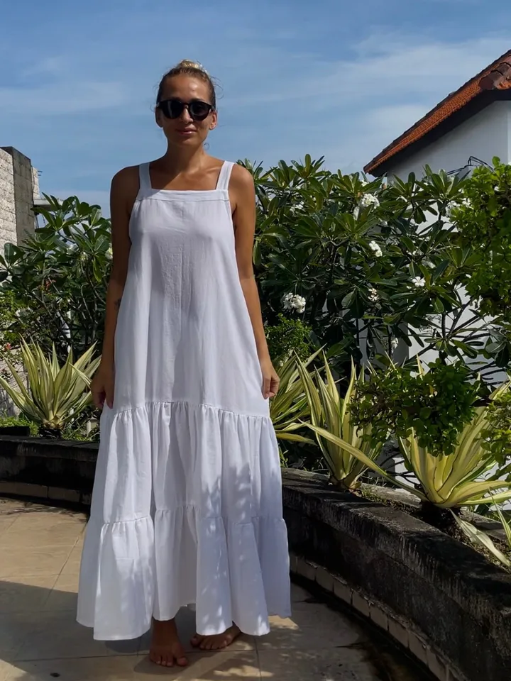Linen loose white summer feminine LUNA dress / comfort women vacation summer long oversize dress | maxi flowy designer dress
