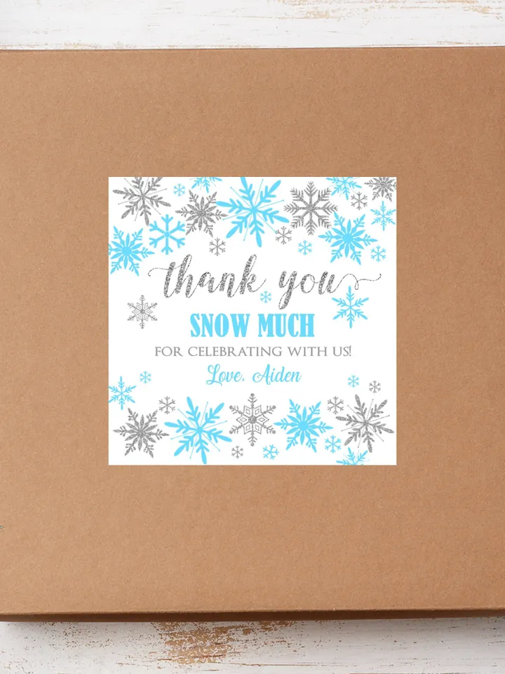 Winter Onederland Favor Tags, Thank You Tags, Snowflakes Gift Tags Winter Onederland Birthday Boy Decorations Blue Silver Editable Template