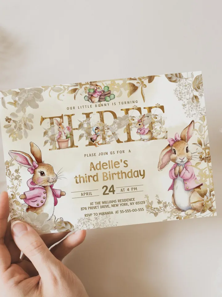 Editable and Printable Invitation template for 1st Baby Birthday party in Peter Rabbit style instant download and unlimited access pr777