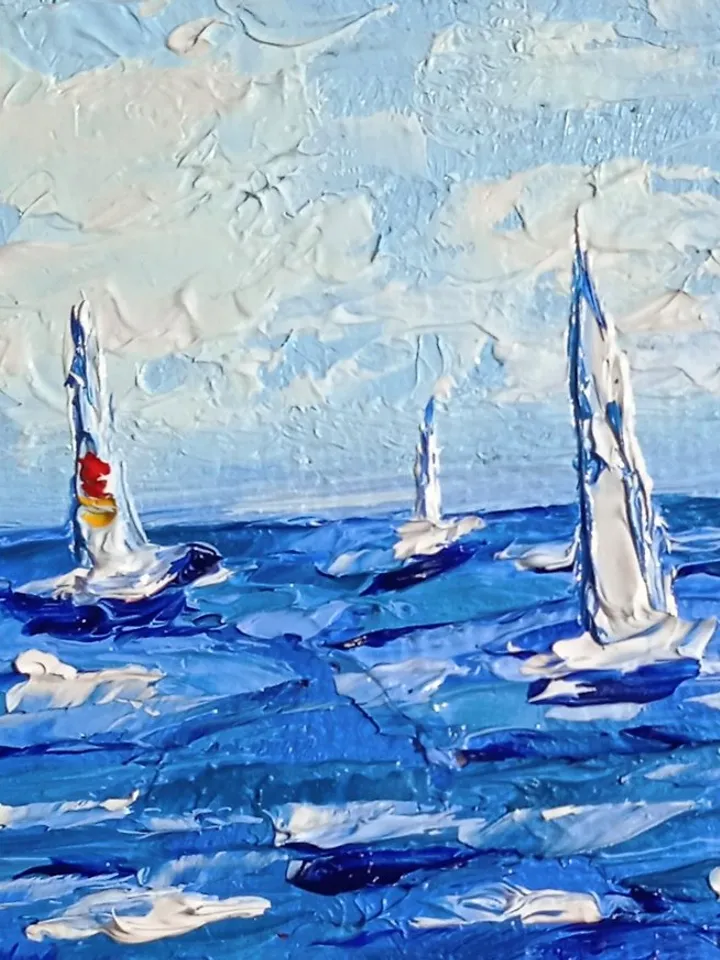 Miniature original oil painting seascape Sea regatta painting in dollhouse