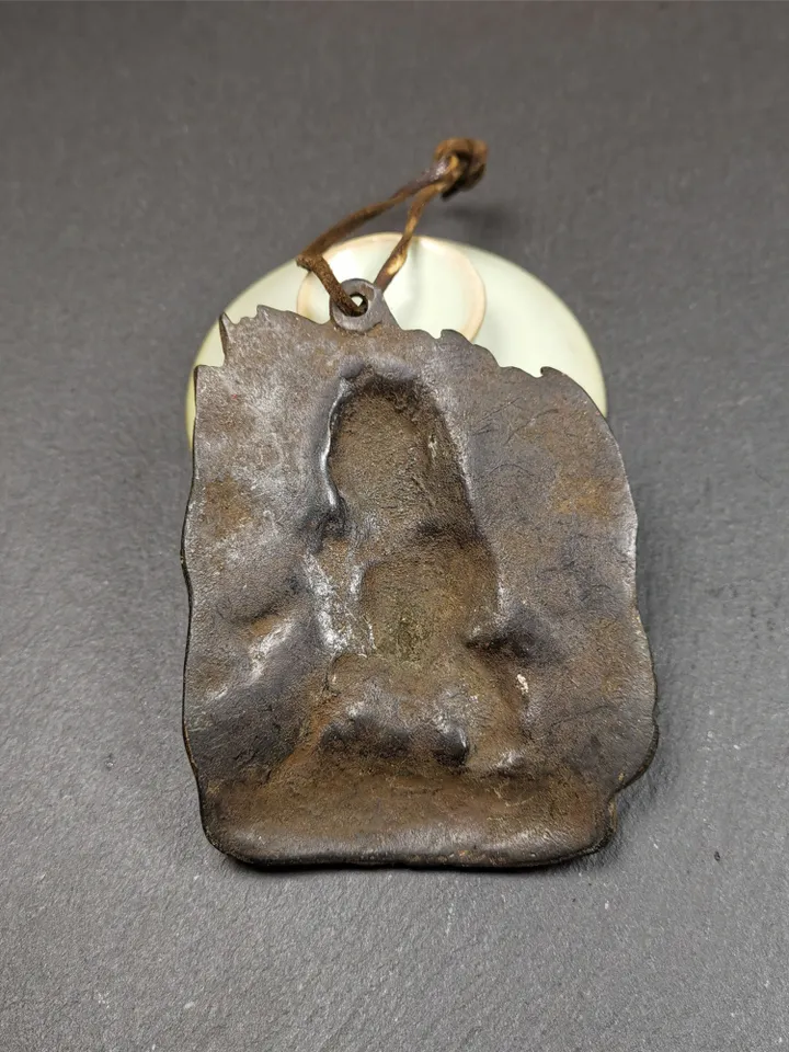 Gandhanra Antique Tibetan Buddha Statue,Mahakala Amulet Badge, Buddhist Protector Deity, Made of Thokcha