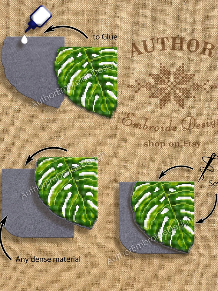 Monstera Corner bookmark cross stitch pattern PDF download Monstera leaf cross stitch chart, Bookmark pattern digital PDF, Home plant #B324