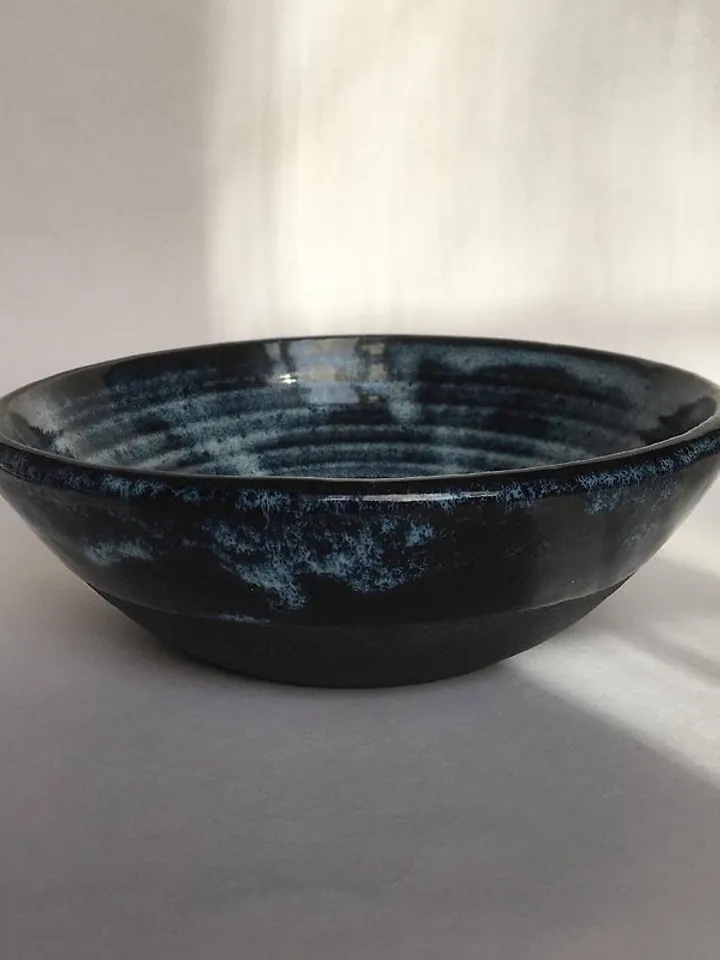 Black and Blue Crystals Glaze Ceramic Bowl