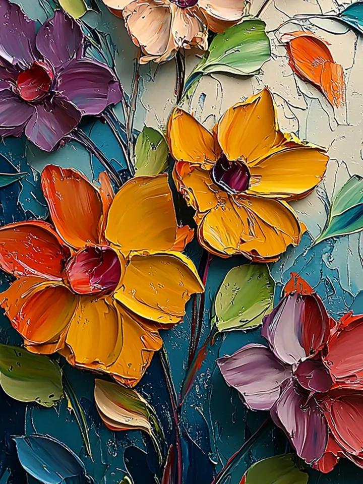 Large Impasto Floral Painting, Textured 3D Flower Artwork, Colorful Original Art, Wall Art Decor, Modern Abstract Flowers,Home Office Decor